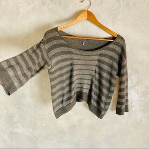Gray Two Tone Sparkle & Fade Stripe Knit Top